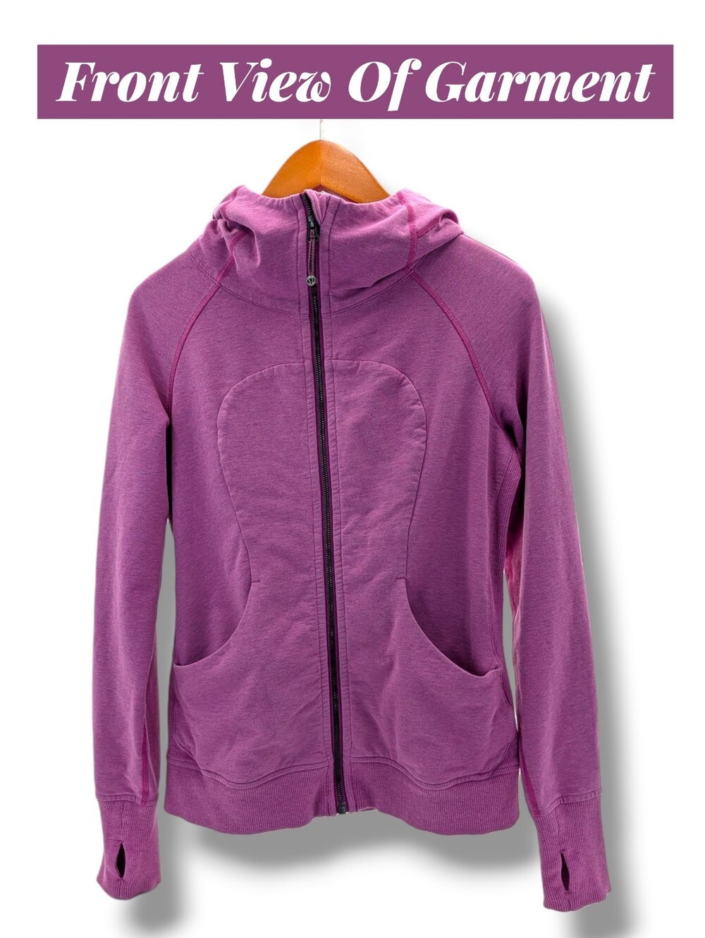 Lululemon Sz 8 Scuba Hoodie Heathered Ultra Violet Full Zip Thumbholes - Picture 2 of 16